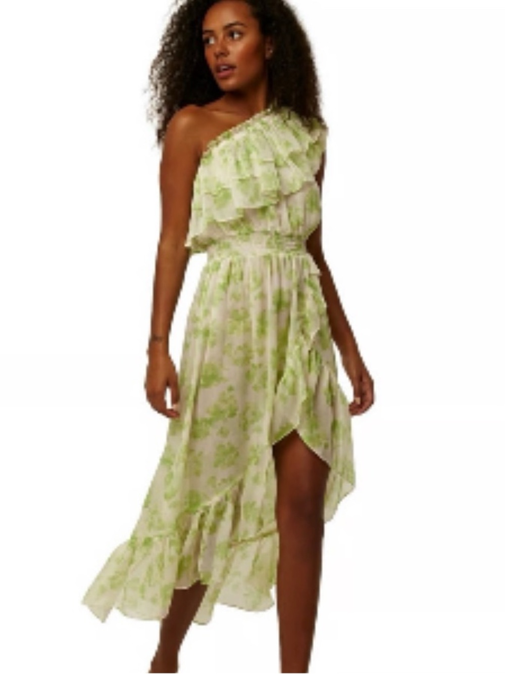Misa Los Angeles Rumi One Shoulder Mini Dress in Honeydew Blossom